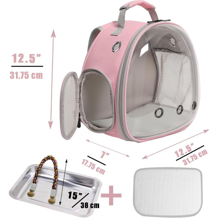 Побутова переноска для птахів, рюкзак-переноска для папуг, канарів, хвилястих папужок, до ветеринара, прозора капсула, від авіакомпанії Pink