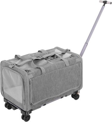 Транспортна переноска для котів та собак Apriltop з двома відділеннями та колесами, 60x40x45 см, сіра