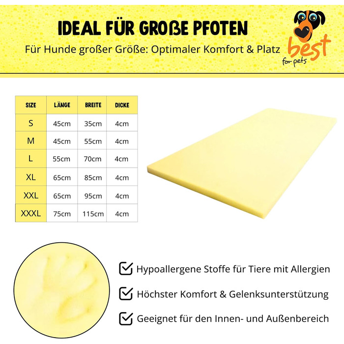 Ортопедичний лежак для собак | Лежак для собак з ефектом пам'яті | Лежак для собак з ефектом пам'яті, знімний, миючий | 45x55x4 см