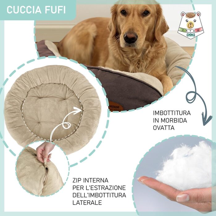 Кругле ліжко для собак та котів Fufi Beige, велике (⌀ 71 см), з м'якими краями, неслизьке, знімне, для всіх сезонів