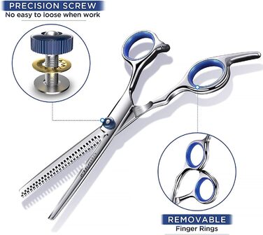 Набір для грумінгу собак та котів Gimars 3 в 1: професійні ножиці з титановим покриттям, безпечні наконечники, прямі, вигнуті та тонкі ножиці, гребінець