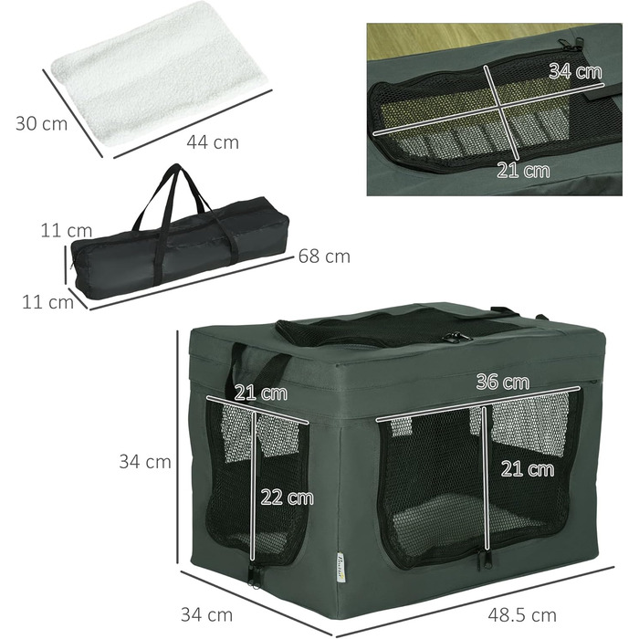 Транспортувальна переноска для тварин PawHut 80 см, сіра, для котів та собак (XS)