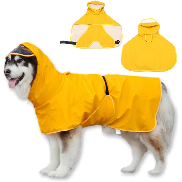 Дощовик для собак WUFANC: водонепроникний, з капюшоном та світловідбиваючими елементами, для великих, середніх та маленьких собак (жовтий, 3XL)