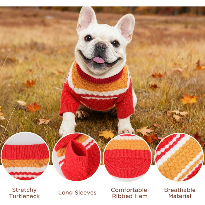 Теплий зимовий пуловер для собак та котів (S), червоно-жовтий, з класичним ролкрагом, м'який, для хлопчиків та дівчаток