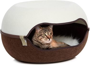 Котяче гніздо CanadianCat 2.0, лежак-ніша для котів, фетр, кремово-коричневий, 52x46x31 см