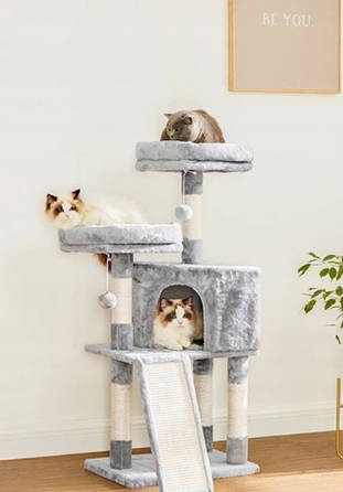 Дряпалка для котів Feandrea 101 — 160 см, сіра, сизаль, 4 рівні