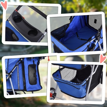 PawHut Dog Stroller Dog Buggy для собак і кішок різнокольоровий синій, складний і легкий, ідеально підходить для поїздок