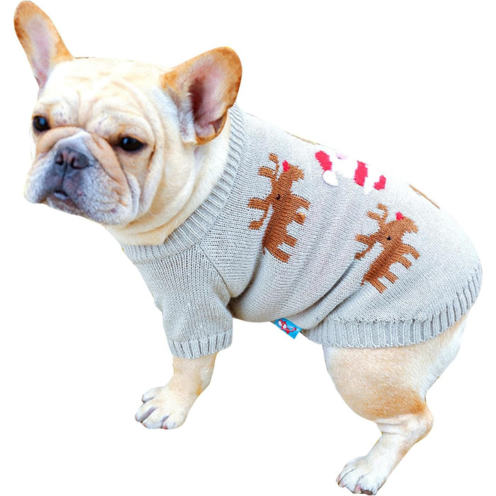 Пуловер для собак та котів на Новий Рік, вітронепроникний, теплий зимовий одяг для маленьких, середніх та великих собак та котів. Пуловер для маленьких собак (світшот олень, L)