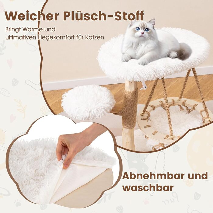 Дерев'яний кігтеточки для котів Costway з гамаком, мотузкою, гілками, стійкою з джуту, 2 стійками та платформою, 66 см