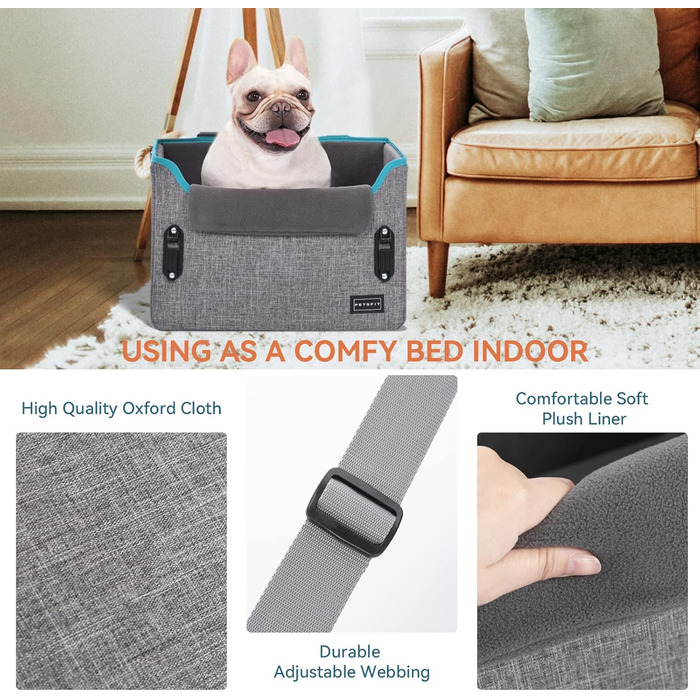 Автокрісло для собак Petsfit - сіре, для маленьких собак, з безпечним кріпленням та зручним лежаком