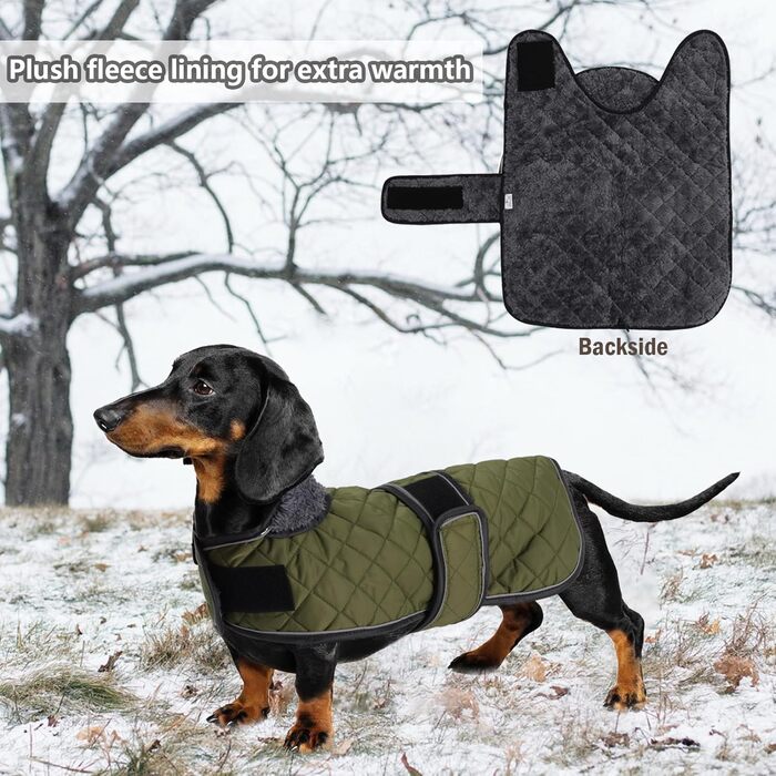 Зимовий теплий пуховик для такс, тепла куртка для собак, зимова куртка для такс, пуховик для собак середнього та малого розміру, армійний зелений, M