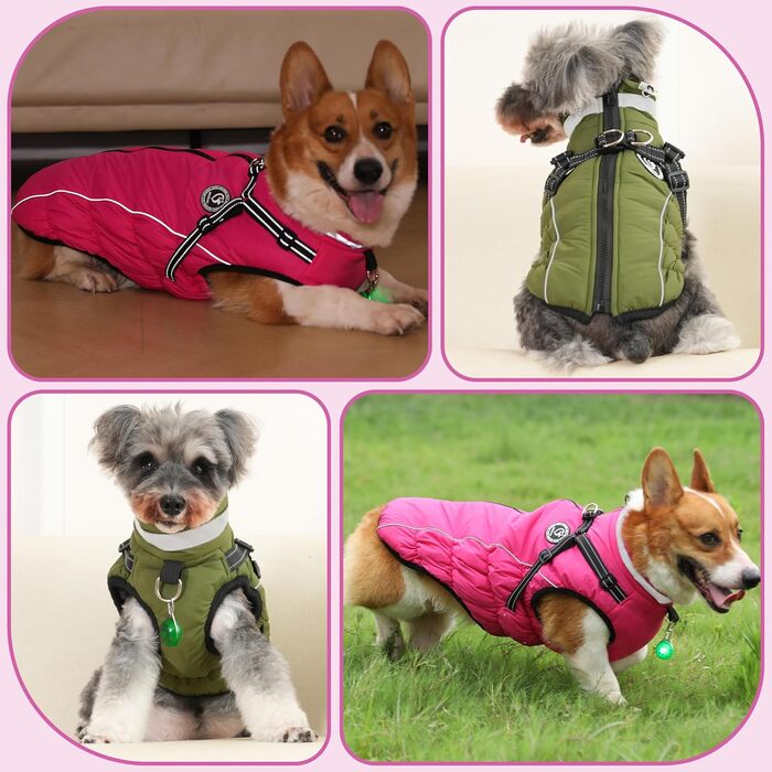 Водонепроникний зимовий одяг для собак HezzLuv, тепла куртка для собак з отвором для повідка, рожевий, 4XL