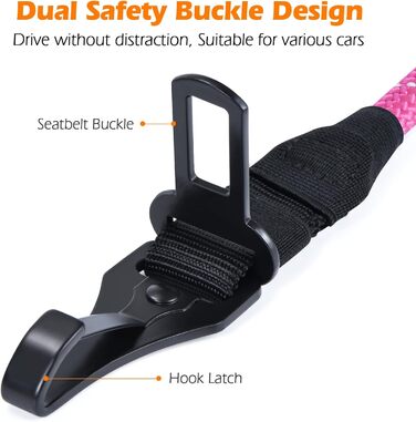 Автомобільний поводок для собак PetBonus: безпечний ремінь для собак, поводок-переноска для авто, надійні карабіни для малих, середніх та великих собак (рожевий)