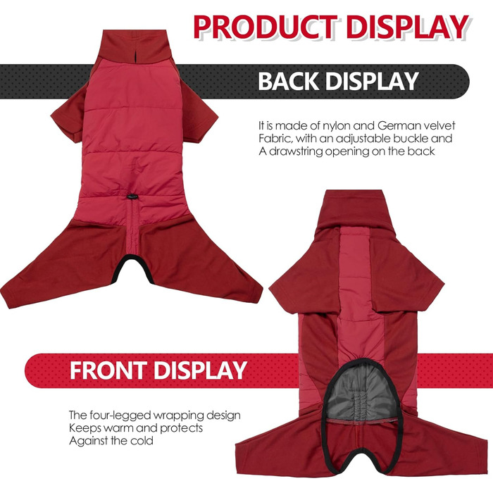 Зимовий теплий одяг для собак: теплий комбінезон-піжама з отвором для повідка (XL, червоний)
