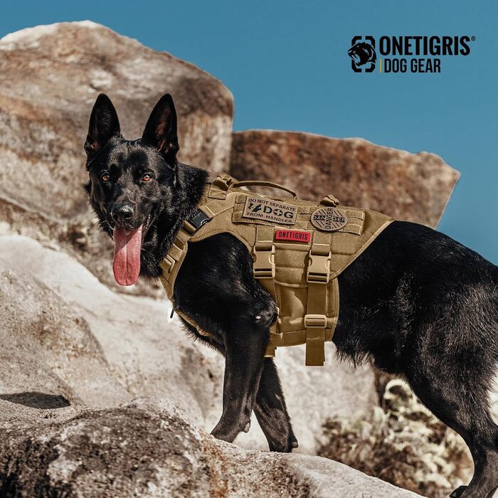 OneTigris тактична шлейка для собак X Destroyer, регульована анти-заплутувальна, з 3 ручками і 2 металевими застібками, проти втечі, безпечна, коричнева, розмір S