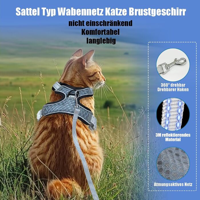 Іграшка для котів Brutgechirr Cat з мережевою тканиною, що дихає, та світловідбиваючими смугами (сірий, M)
