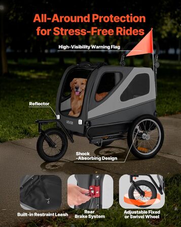 Велосипедний відсік для тварин VEVOR - для маленьких та великих собак, складаний, з колесами