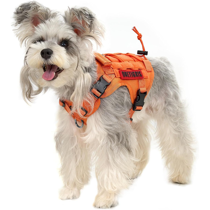 Тактична шлейка для собак OneTigris FIRE Watcher, помаранчева, XS, 1000D нейлон, Molle система, ручка, 2 D-кільця для повідця, для службових і домашніх собак