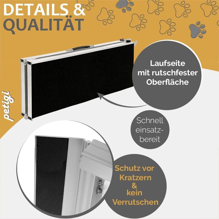 Рампа для собак у автомобіль, алюміній, Petigi, до 70/90/150 кг, неслизька, для SUV