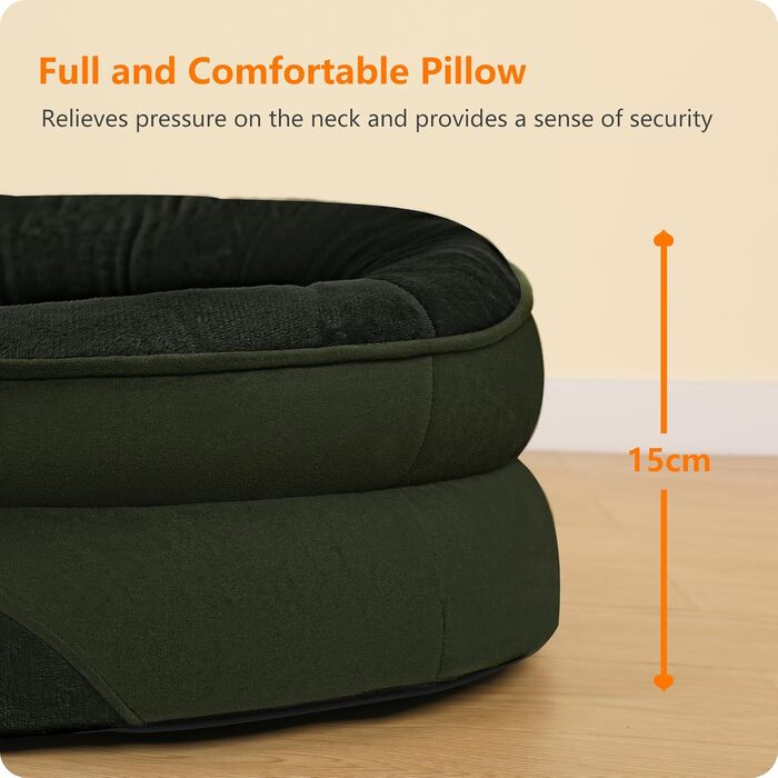 Ортопедичне ліжко для собак, лежанка для собак з підголовником, кошик для собак з неслизьким дном, знімний та пральний, для маленьких та середніх собак, 90 x 71 x 15 см, оливковий колір