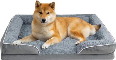 Ортопедичне ліжко для собак з піною з пам'яті, знімний та пральний чохол, подушка-гніздо, неслизький килимок та водонепроникний наповнювач. Ліжко для собак з високим бортиком (91*69 см)