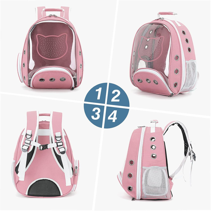 Рюкзак для котів та маленьких собак PETCUTE, рожевий, до 6 кг, знімний килимок, прозоре вікно, для подорожей
