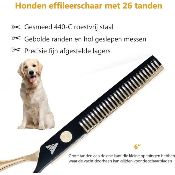 Професійний набір ножиць для собак Achilles 6 дюймів - чорний та золотий