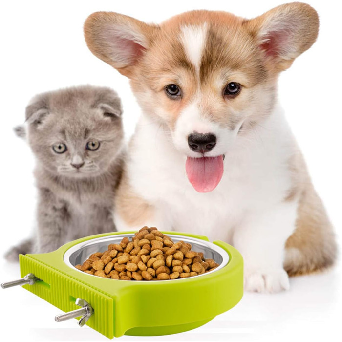 Миска для клітки для тварин MOACC, знімний кріплення, нержавіюча сталь, для собак та котів, зелена (з хвилястим кріпленням)