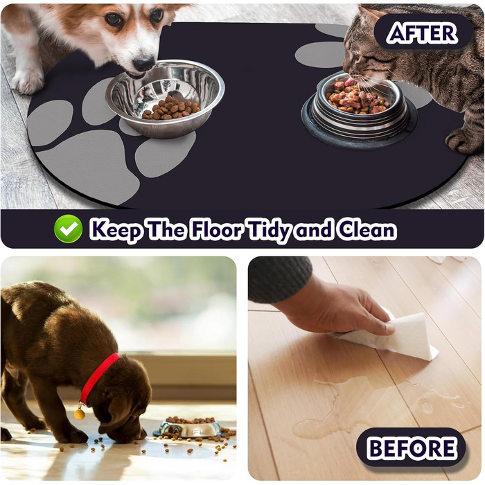 Підкладка під миску для собак та котів METEOROCK, 71x43 см, чорна, швидковисихаюча, для кількох тварин