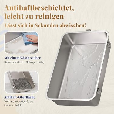 Набір для туалету кота з нержавіючої сталі XXL: легкий у чищенні, антибактеріальний, з високим бортиком, об'єм 38л, антивитікання та антипригарне покриття, з лопаткою та килимком