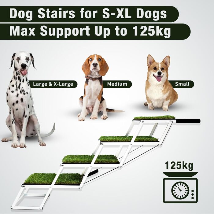 Складні сходинки для собак великих порід, портативні сходи для домашніх тварин з антиковзким покриттям, легкі сходи для собак у автомобілі, SUV, вантажівці. Сходи для собак великих порід до 80 кг (Extra Wide, 5 сходинок з травою)