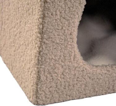 Квітковий будиночок для котів PAWY з подушкою, розкладне ліжко для котів з Bouclé тканини, знімний дах, 40x40x44 см, Бежевий, кутовий / 44 x 40 x 40 см Бежевий