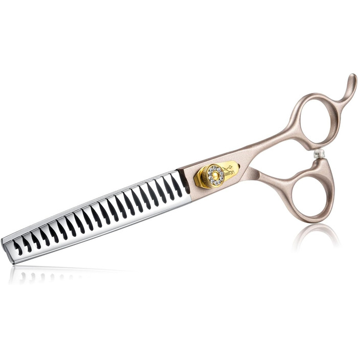 Професійна ножиця для грумінгу собак JASON Profi Fellschere - 40 зубців, з японської сталі 440C, 7 дюймів, ергономічна ручка, рожеве золото