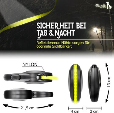 Рулетка для собак Bluzelle 8м, до 50кг, Neon-Yellow, з металевим карабіном 360°, зручний гумовий хват, стопорна система