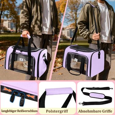 Транспортна сумка для котів та маленьких собак – складана переноска з гарною вентиляцією. Сумка-переноска з вологостійким вкладишем для безпечного транспортування до ветеринара, у подорожах та в авто (фіолетовий)