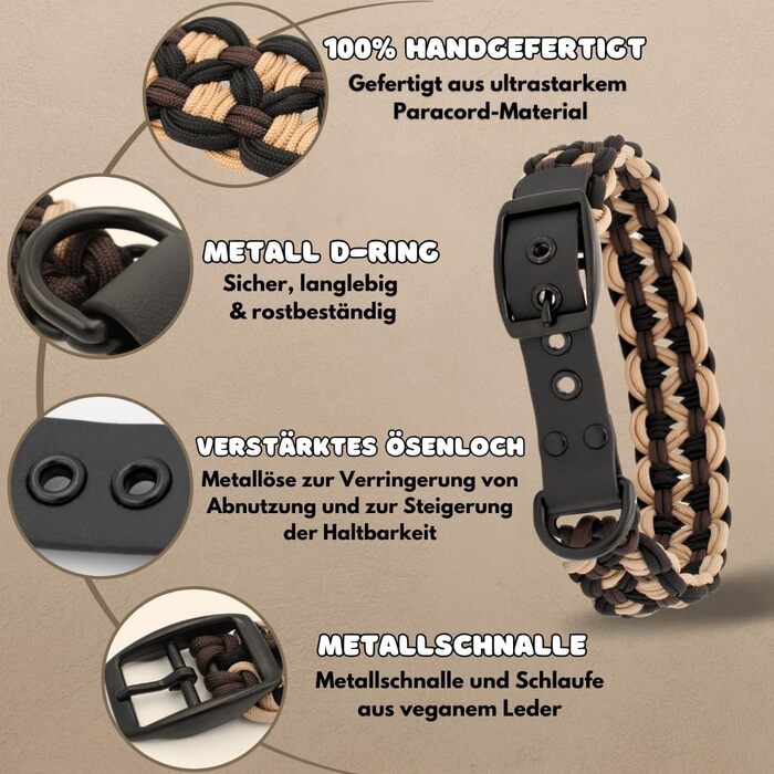 Нашийник для собак Ben&Bruno: міцний, ручної роботи, з паракорду, для собак малого, середнього та великого розміру, білий, розмір L