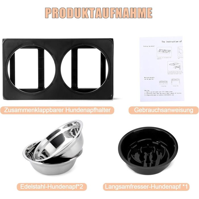 Підвищена годівниця для собак з регулюванням висоти, 4 положення, 2 миски з нержавіючої сталі та 1 миска для повільного годування, станція для годування собак великих, середніх та маленьких порід