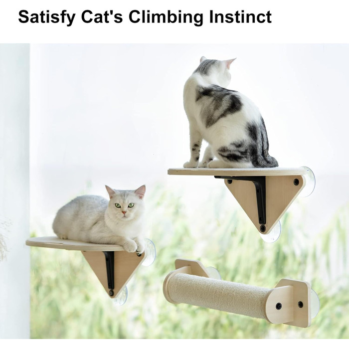 Кішка ліжко на вікно MEWOOFUN з драбиною та когтеточкою, дерев'яне, 3 шт.