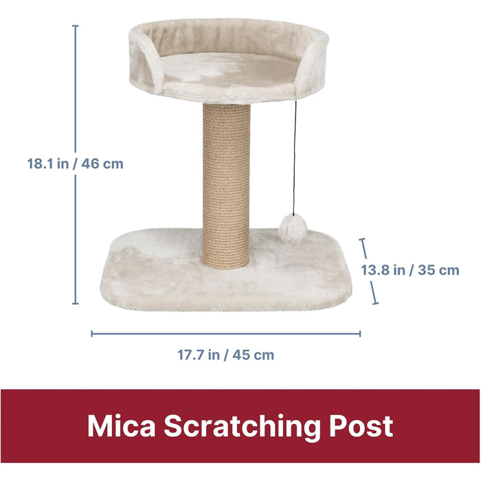TRIXIE Когтеточка Mica 46 см світло-сіра – компактний котячий драбинка з лежанкою та іграшковим м'ячиком, стійка та зручна для котів