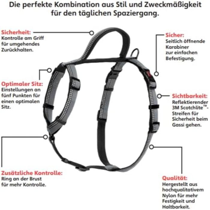 Шлейка для собак HALTI Walking з м'якою неопреновою підкладкою, 5 регульованих ременів та світловідбиваючим матеріалом. Підходить для собак середніх розмірів (розмір ), чорного кольору, L