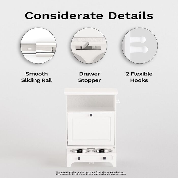 Roomfitters шафа для собак з годівницею, подвійна миска з нержавіючої сталі, кормовий столик з ящиком для зберігання, білий, для котів і собак