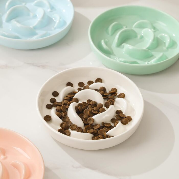 Набір мисок для котів Anti Schling Napf: 2 шт. з кераміки, для повільного годування, білі та блакитні