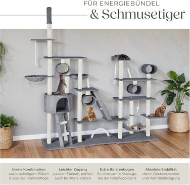 Драбина-кіготь Tectake Snooky | Ігровий центр для котів з багатоярусною драбиною та будиночком | Сірий колір, артикул 403917
