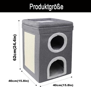 Котячий будиночок-крісло з когтеточкою, 3 рівні, 2 будиночки, когтеточка-дошка, для котів до 20 кг, сірий