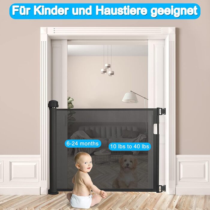 Захист для воріт/сходи NAIZY Rollo - сітка для собак та дітей, 180 см, чорний