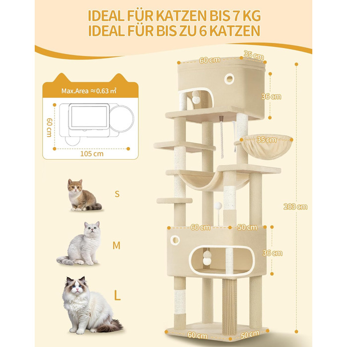 Драбина-кіготь для котів Hzuaneri MS17818SG, 178 см, XXL (60x50x203 см), бежева