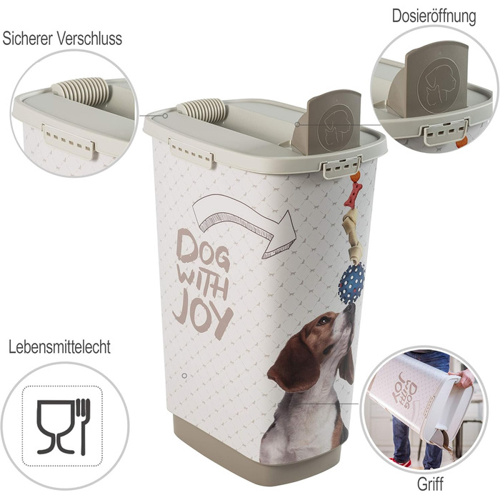 Контейнер для корму Rotho MyPet Cody 50 л з кришкою і дозатором, пластик BPA-free, бежево-білий