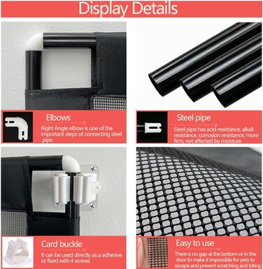 Бар'єр для собак та котів, захист від сходів, без свердління, 100x80 см, чорний