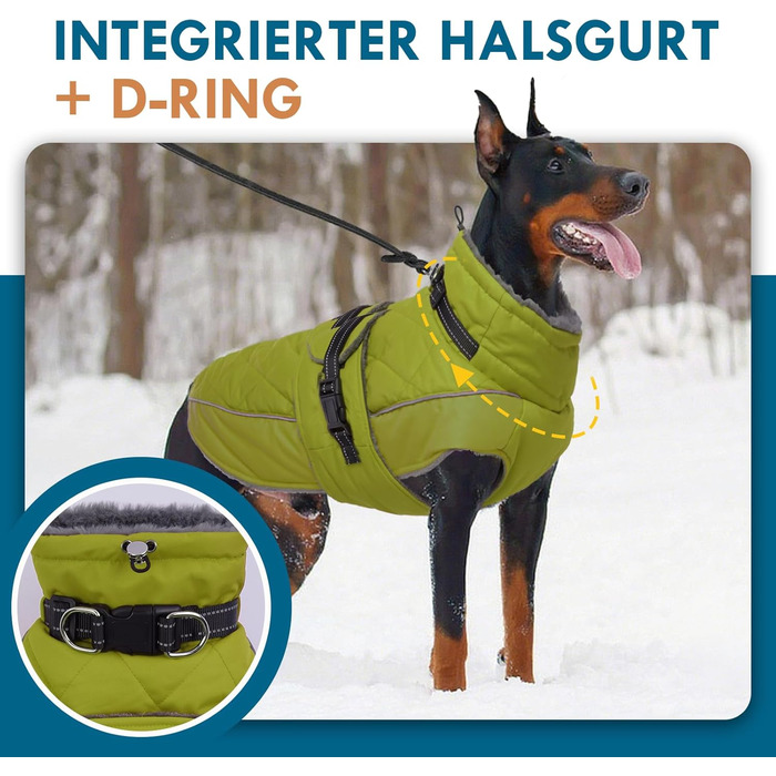 Водонепроникний зимовий одяг для собак великих порід (Німецька дога) з високим коміром, 3XL, зелений