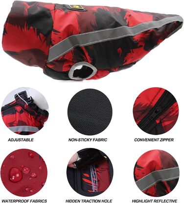 Водонепроникний собачий плащ: тепла зимова куртка, жилет для собачого спорту, одяг для домашніх тварин з отвором для шлейки, світловідбиваючими смугами, середній/великий розмір, вітронепроникний костюм, одяг для собак, білий/чорний (5XL, червоний)